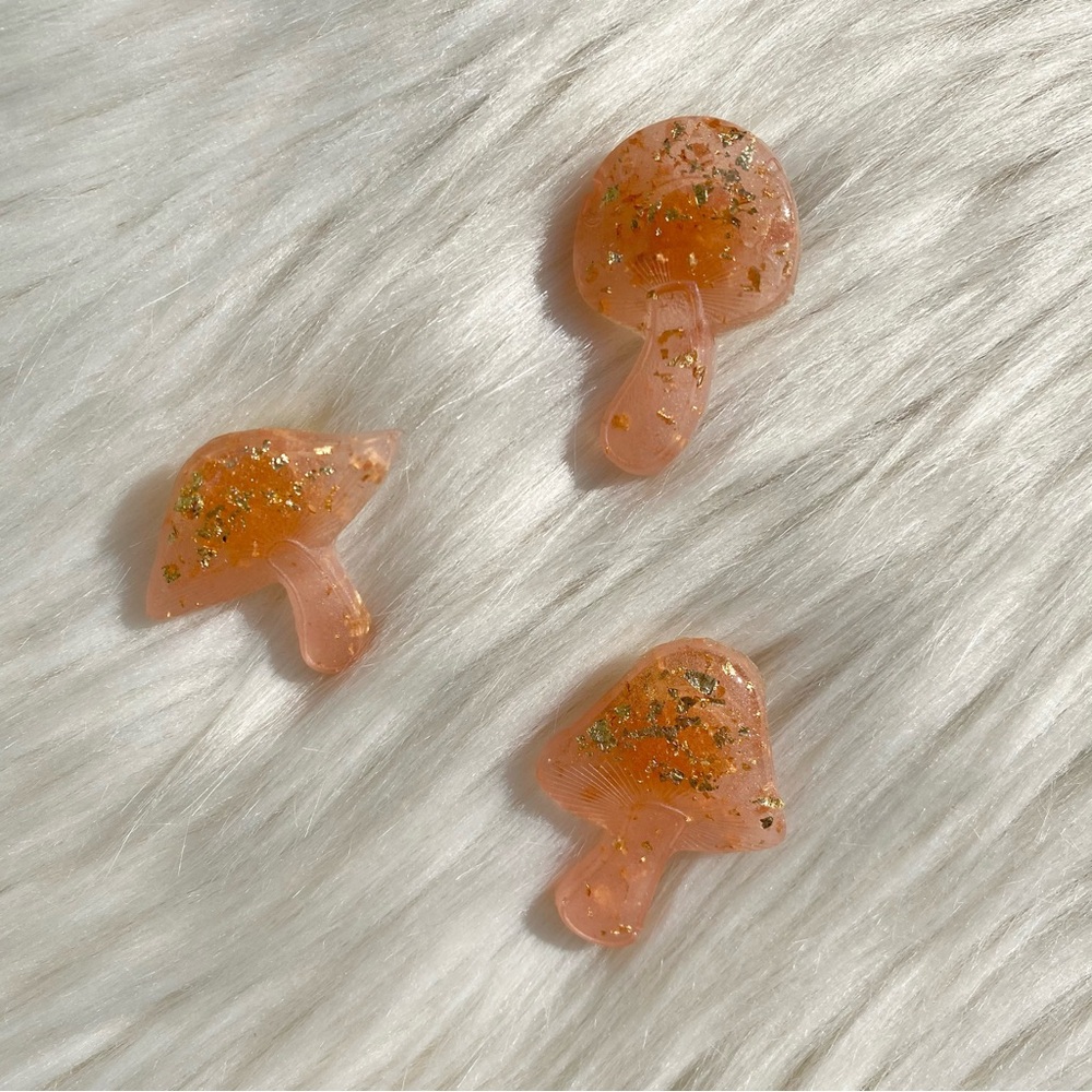 Mushrooms Pins in Blue & Gold Flakes or Peachy & Gold Flakes Cottagecore